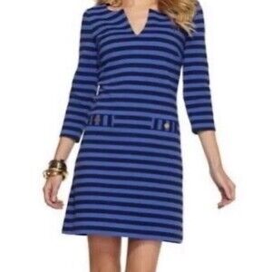 Lilly Pulitzer Dress Sz S Blue Stripe Shift Stretch 3/4 Long Sleeve